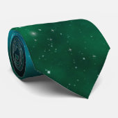 Cravate Sparkling Stars on Deep Green Space Background (Roulé)