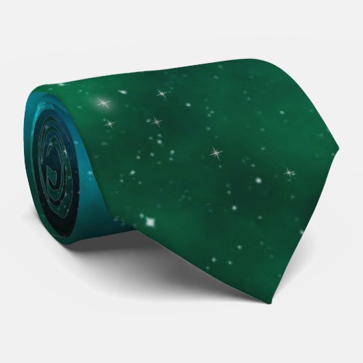 Cravate Sparkling Stars on Deep Green Space Background (Roulé)