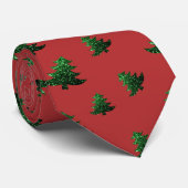 Cravate Sparkly sapin vert étincelle rouge motif (Roulé)