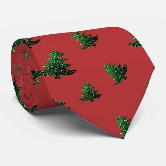 Cravate Sparkly sapin vert étincelle rouge motif (Roulé)