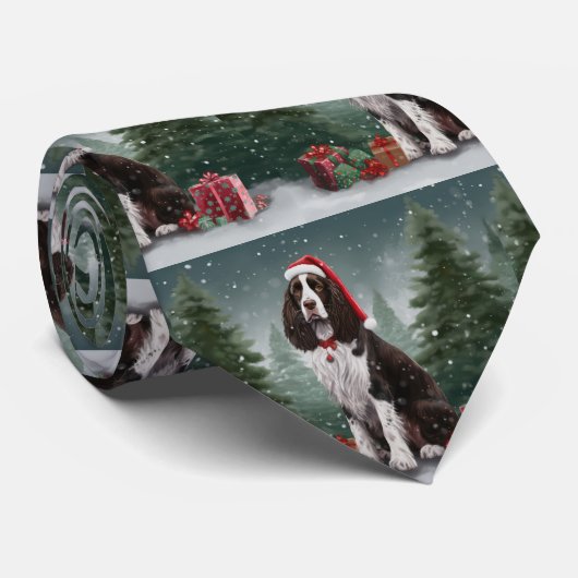 Cravate Springer Spaniel Chien dans la neige Noël (Roulé)