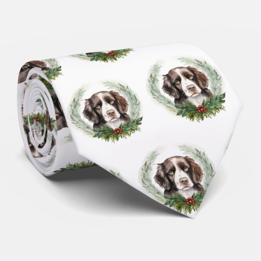 Cravate Springer spaniel Noël Wreath Festive Pup (Roulé)