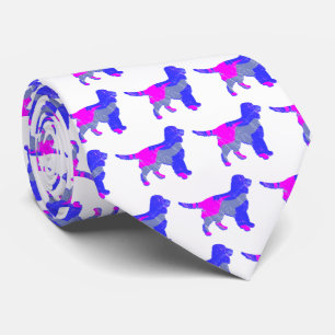 Cravate Sprocker Chien Espagnol Rose et Bleu Cou Blanc fon