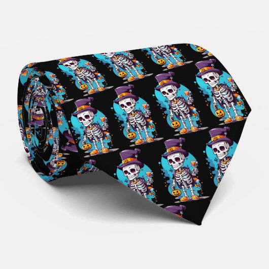 Cravate Squelette cool dans un haut Motif Halloween Hat (Roulé)