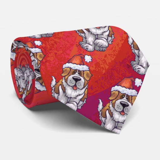 Cravate St Bernard en Motif Casquette sur rouge (Roulé)