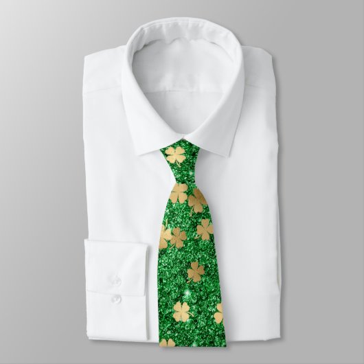 Cravate St Patrick Green Gold Clover Shamrock Confetti Fun (Attaché)