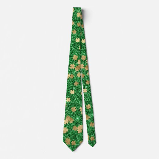 Cravate St Patrick Green Gold Clover Shamrock Confetti Fun (Devant)