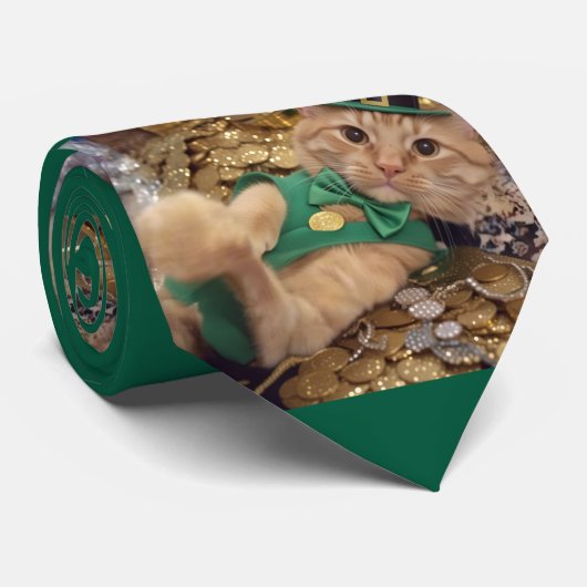 Cravate St Patrick's Day Leprechaun Cat  (Roulé)