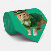 Cravate St Patrick's Day Lucky Cat Green  (Roulé)