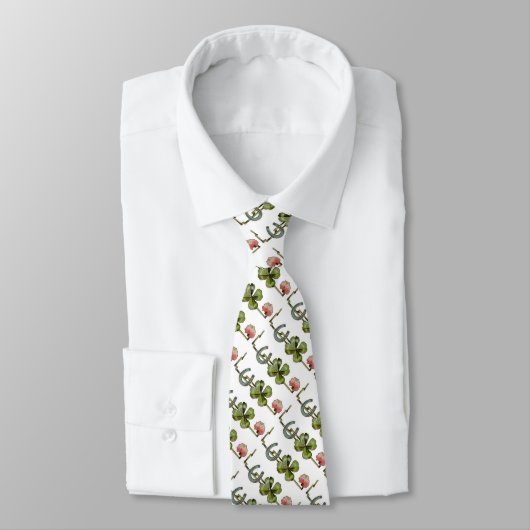 Cravate ST PATRICK'S DAY, SHAMROCKS ET HORSESHOE White (Attaché)