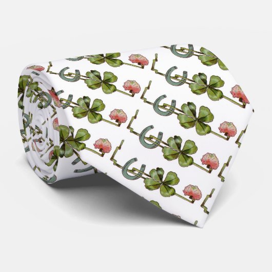 Cravate ST PATRICK'S DAY, SHAMROCKS ET HORSESHOE White (Roulé)