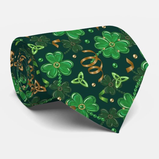 Cravate St Patricks day Triskele celtique trèfle Shamrock (Roulé)