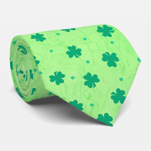 Cravate St. Patrick's Day Vert Shamrock Motif irlandais (Roulé)