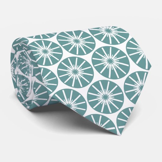 Cravate Star Wheel Motif II - Ocean Green on White (Roulé)