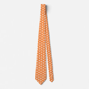 Cravate Star Wheel Motif II - Orange on White
