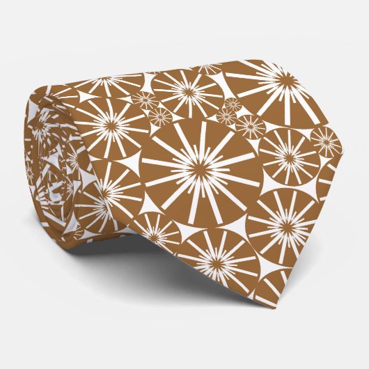Cravate Star Wheel Motif III - Brown en blanc (Roulé)