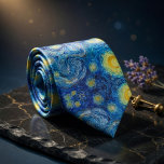 Cravate Starry Night Van Gogh Masterpiece Pattern<br><div class="desc">Wear art history around your neck with this breathtaking necktie inspired by Vincent van Gogh’s legendary “The Starry Night”. The iconic swirling night sky in rich midnight blues, vibrant yellow crescent moon and twinkling stars, dramatic cypress tree silhouette and expressive brushstrokes are faithfully reproduced in a full-pattern design that captures...</div>