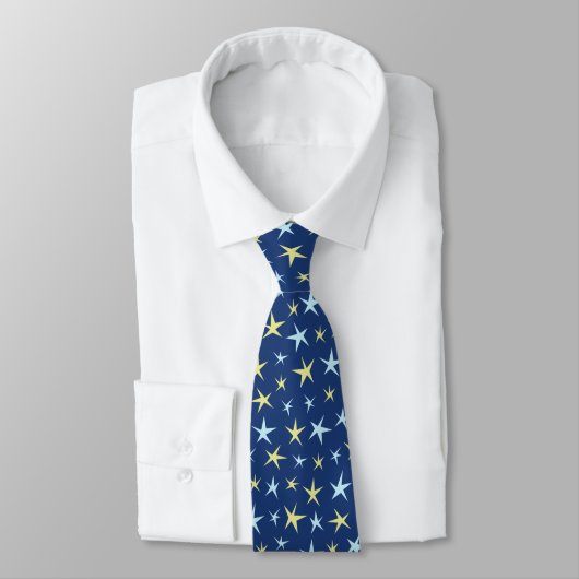 Cravate Stars Space Motif Retro 1960s Géométrique Bleu (Attaché)