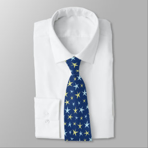 Cravate Stars Space Pattern Retro 1960s Geometric Blue
