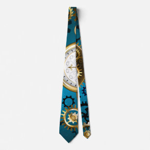 Cravate Steampunk Arrière - plan turquoise avec Gears