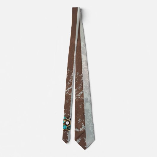 Cravate Steampunk Clock and Turquoise Roses on Striped (Dos)