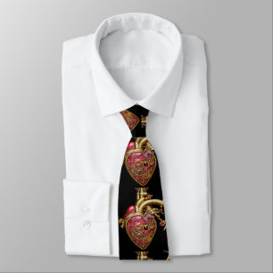 Cravate Steampunk Coeur Anatomique rubis et engrenages