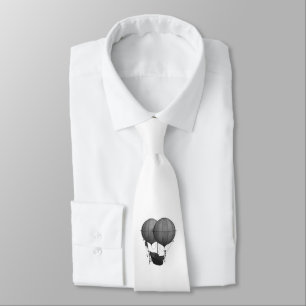 Cravate Steampunk Design Machine volante noire et blanche