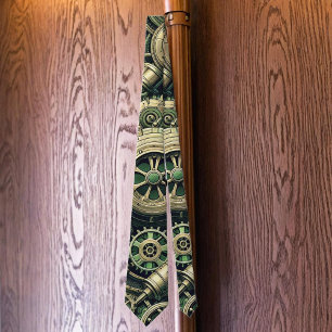 Cravate Steampunk Industrial Green Clocwork Gears