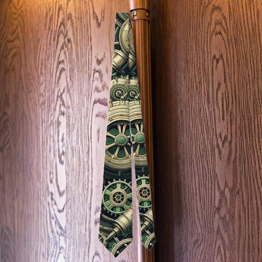 Cravate Steampunk Industrial Green Clocwork Gears