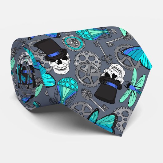 Cravate Steampunk Wedding Skulls in Top Hats Pattern (Roulé)