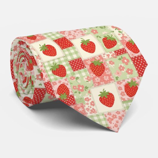 Cravate Strawberry Patchwork Picnic (4) (Roulé)