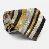 Cravate Striped Gold, Black, Silver Necktie (Roulé)