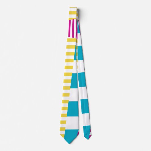 Cravate Stripes on Stripes - Turquoise, Jaune et Rose (Devant)