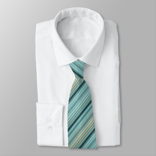 Cravate Stripes - Turquoise Vert Bleu Noir Orange Motif (Attaché)