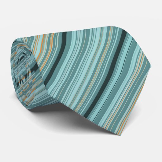 Cravate Stripes - Turquoise Vert Bleu Noir Orange Motif (Roulé)