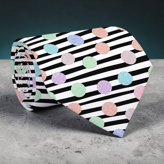 Cravate Stripes with Pastel Colorful Circles Necktie