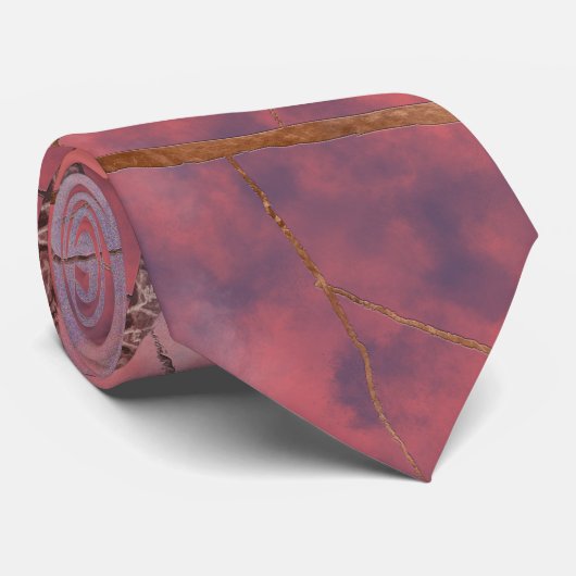 Cravate Structure de feuille - corail et pourpre (Roulé)