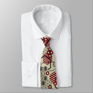 Cravate style asiatique hexagone rouge et noir motif