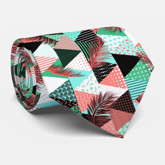 Cravate Style Coral Turquoise Memphis (Roulé)