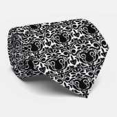 Cravate Style Damas - Noir sur Blanc (Roulé)