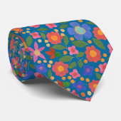 Cravate Style d'art populaire chic Floral sur Blue Unisex  (Roulé)