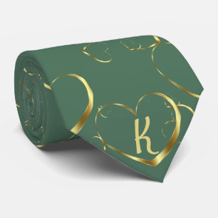 Cravate Style Gold Heart Monogramme Vert Valentine Love