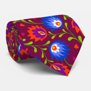 Cravate Style mexicain coloré motif floral élégant gras