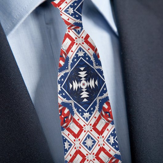 Cravate Style Patriotique Bleu Rouge
