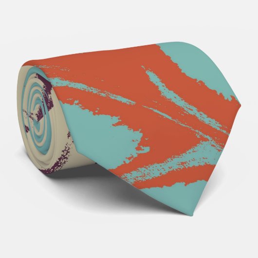 Cravate Style Turquoise Violet Orange Feuille #2 (Roulé)