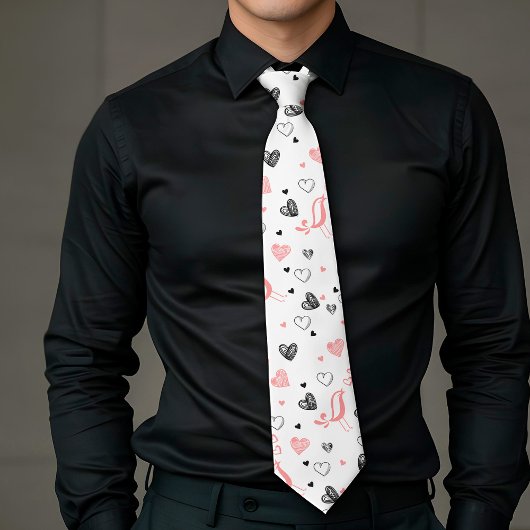 Cravate Stylish Anniversary Gift Tie Hand Drawn Hearts