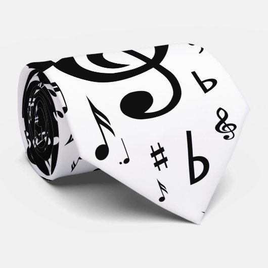 Cravate Stylish Treble Clef Wave Black and White (Roulé)