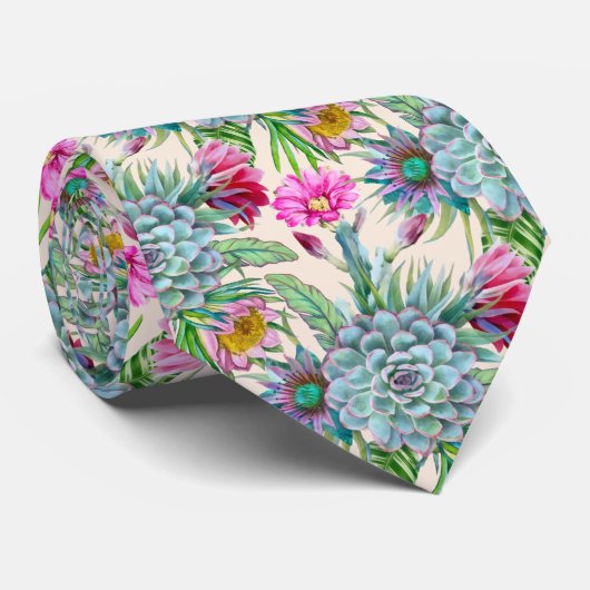 Cravate Succulents Echeveria Cactus Motif (Roulé)