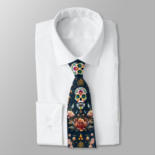 Cravate Sugar Skull Art - Embrassez l'esprit festif (Attaché)