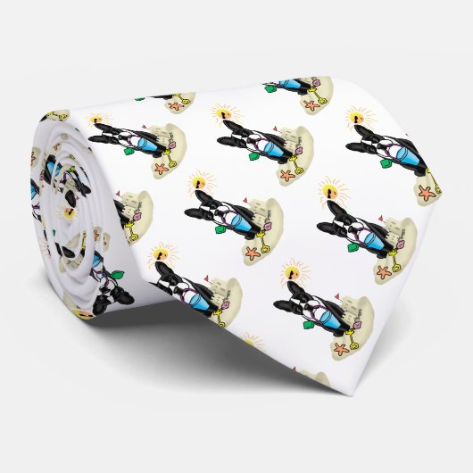 Cravate Summer Beach Boston Terrier (noir) - Chien mignon (Roulé)